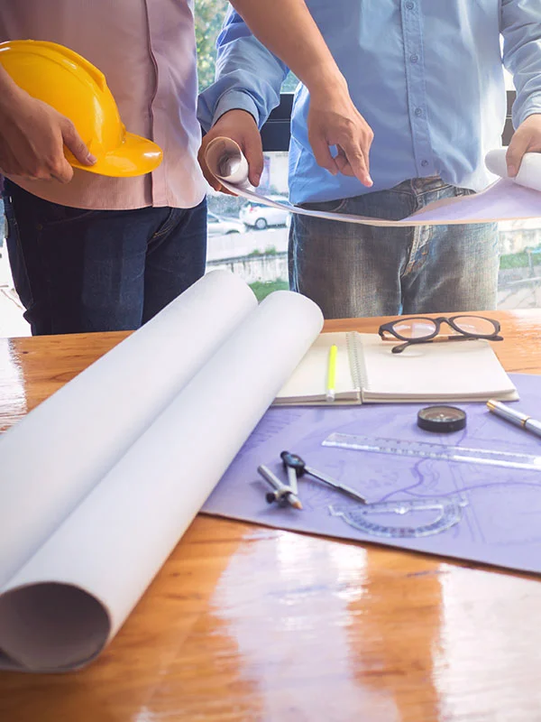 People doing project management ahead of a construction